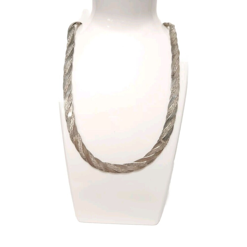 Vintage Heavy 925 Sterling Silver Italy Braided Herringbone Necklace 22.25"